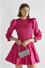 Glamorous abito corto tessuto plissettato fuxia - immagine 3