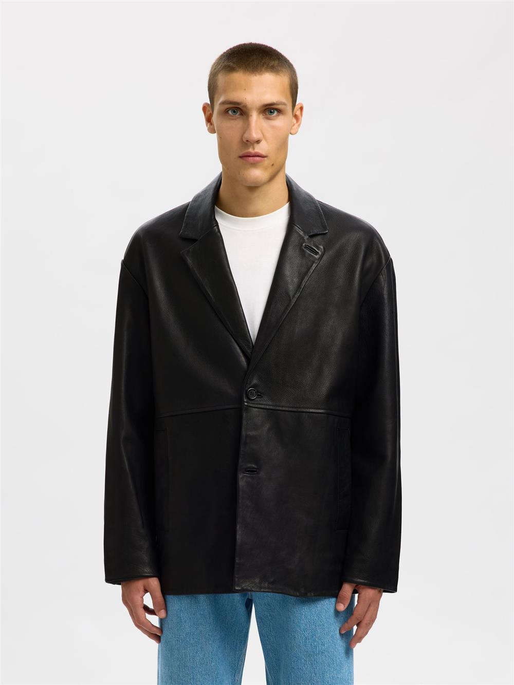 Selected giacca in pelle nera