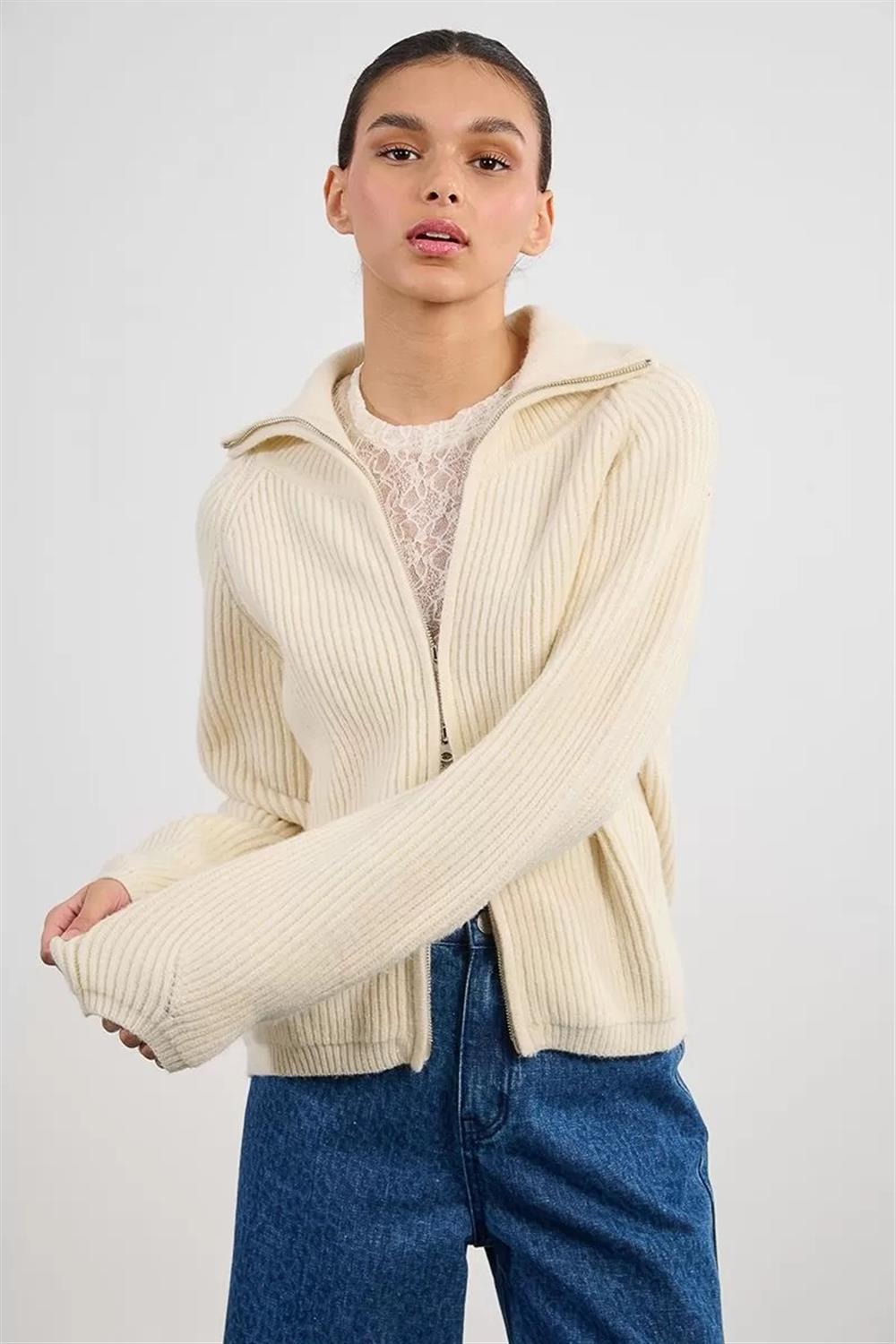 Lili Sidonio cardigan con zip panna