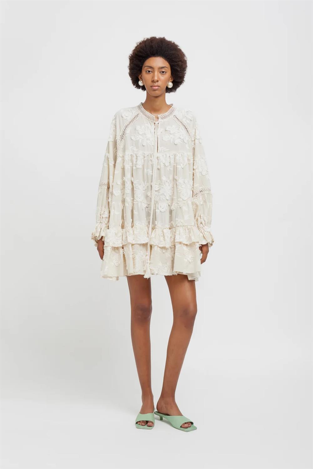 Weili Zheng abito corto ricamo panna