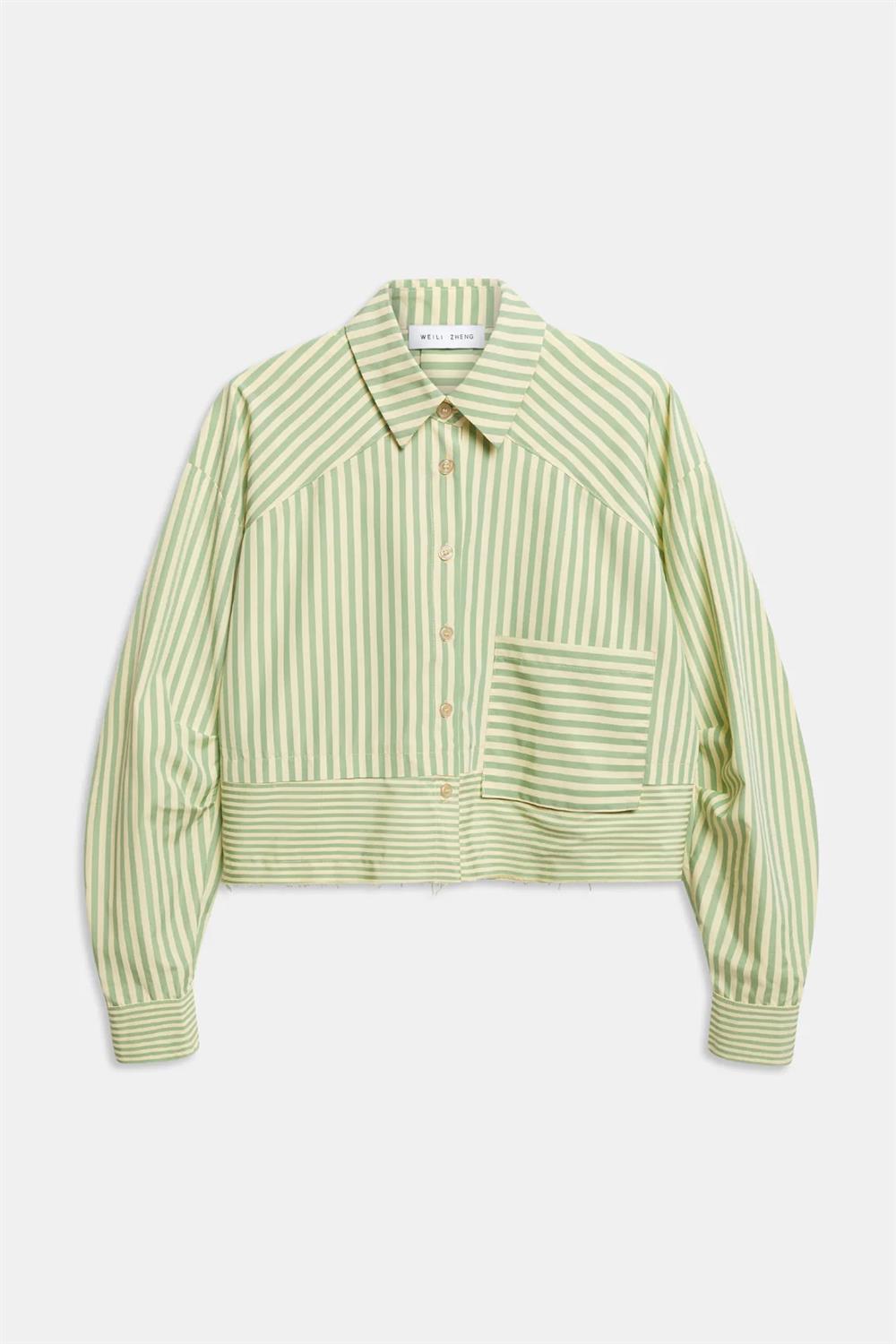 Weili Zheng camicia crop rigata verde