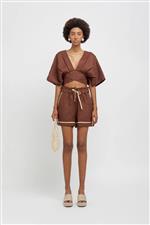 Weili Zheng top lino marrone - immagine 2