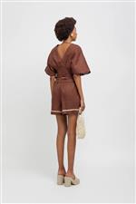 Weili Zheng top lino marrone - immagine 3