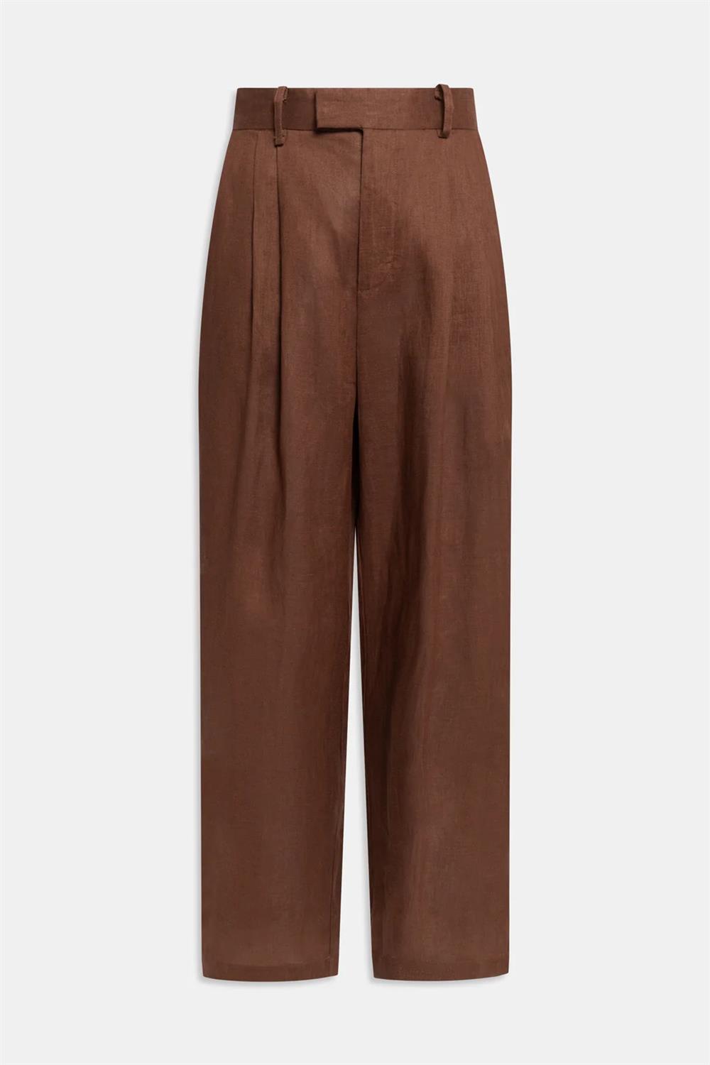 Weili Zheng pantalone il lino palazzo marrone