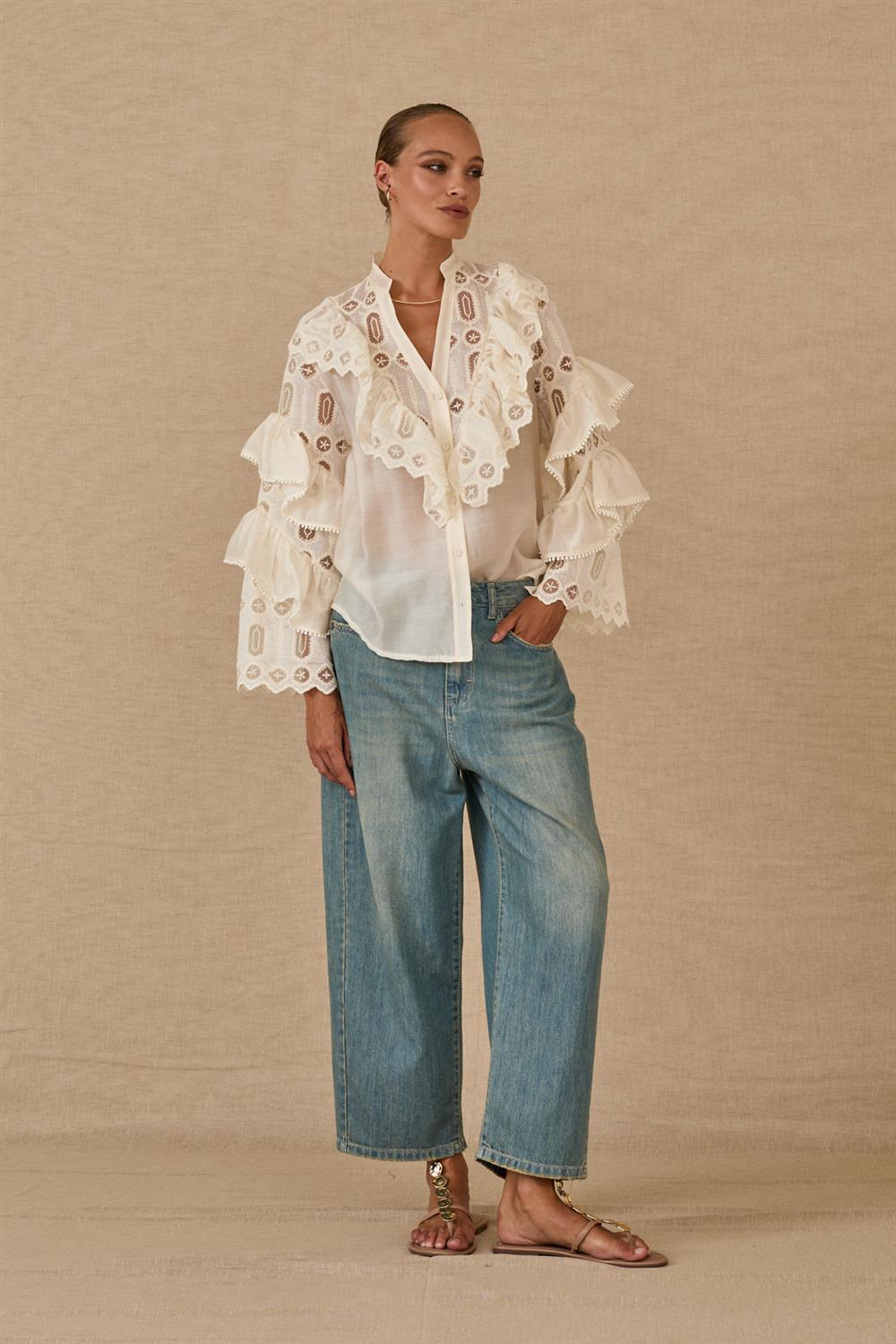 Souvenir camicia manica balze panna