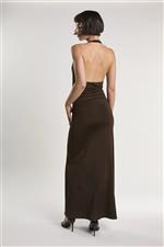 Glamorous abito lungo scollo america marrone - immagine 2