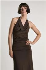 Glamorous abito lungo scollo america marrone - immagine 3