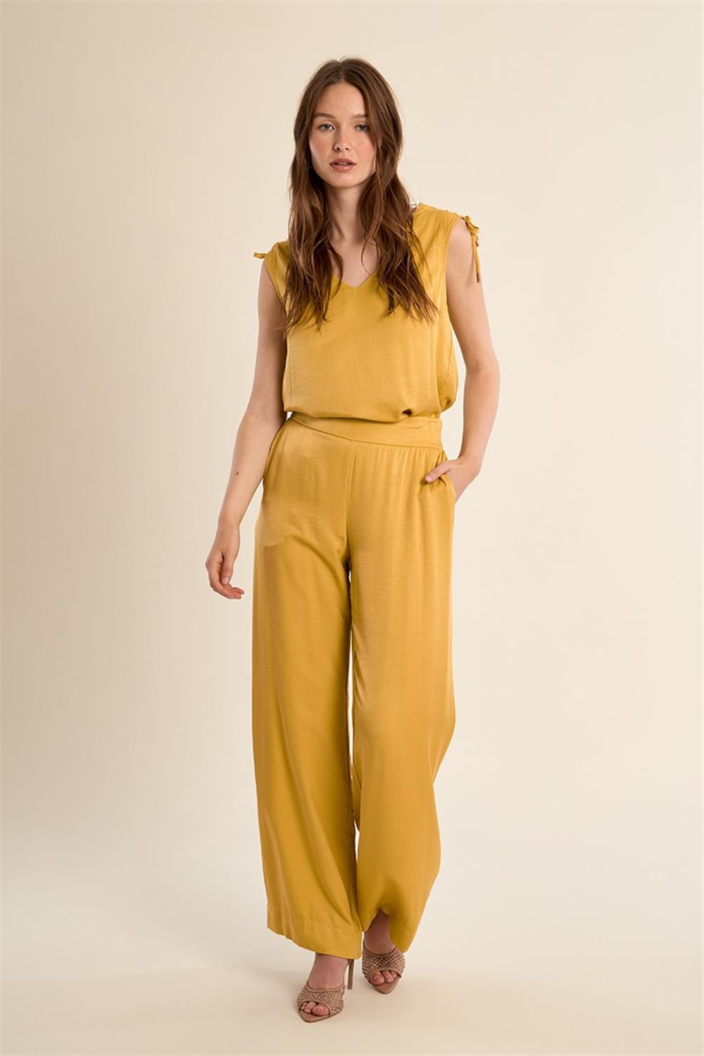 Molly_Bracken_pantalone_elastico_vita_ocra Molly Bracken pantalone elastico vita ocra - immagine 1