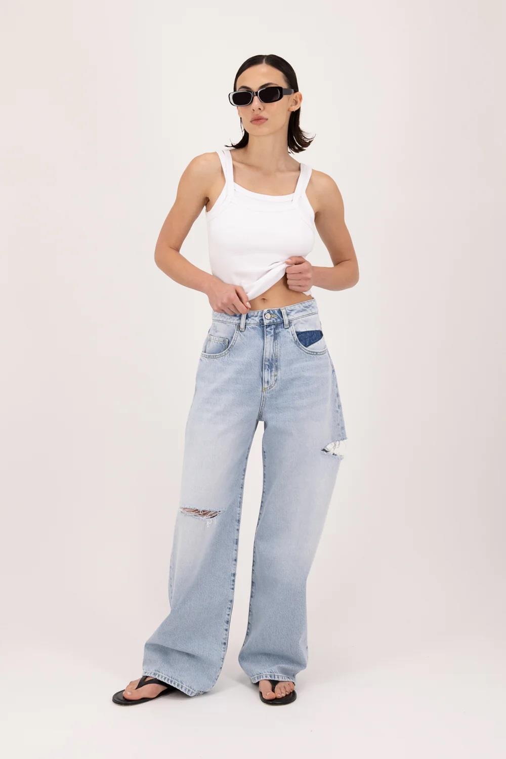 Icon_Denim_jeans_Poppy_strappi_sky_blue Icon Denim jeans Poppy strappi sky blue - immagine 1